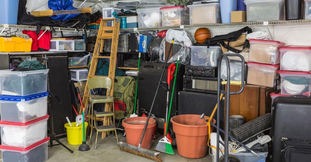 Many items stored in a garage